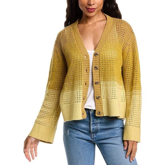 ATM Anthony Thomas Melillo Gradient Open Knit Wool-Blend Cardigan Size S Yellow - Picture 1 of 10